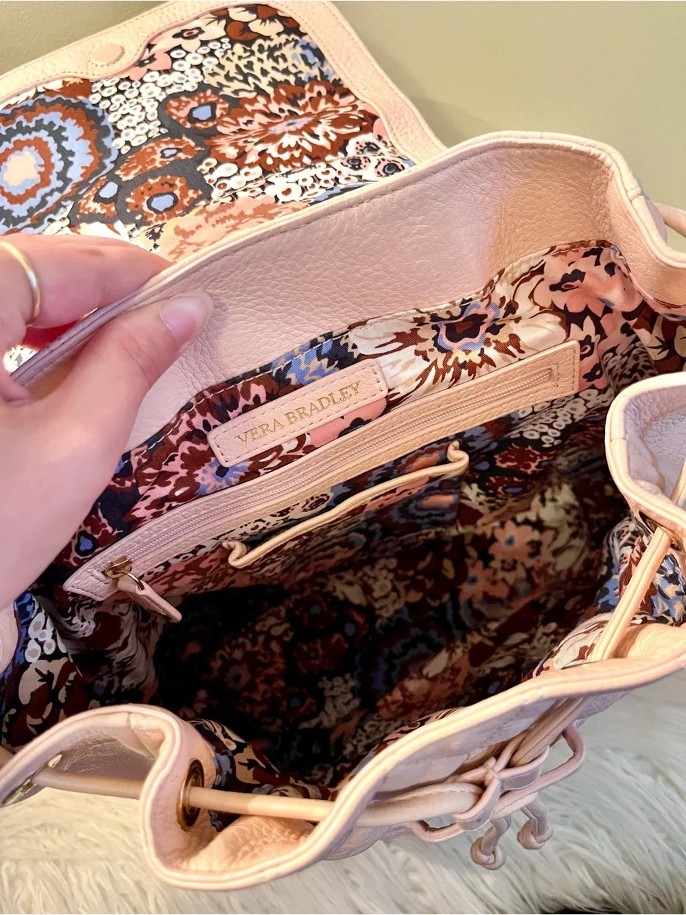 Vera Bradley Quilted Amy Pink Leather Backpack